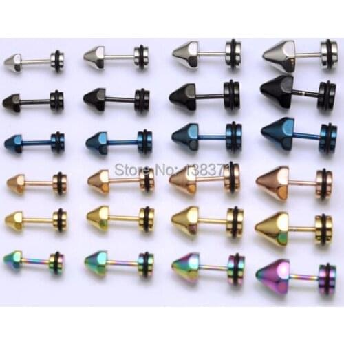 4 5 6 7mm Hexagonal Cone Spike Plastic Circle titanium steel Men screw stud earrings