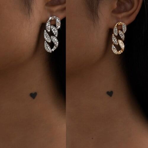 Hiphop CZ Cuban Chain Stud Earings Fashion Jewelry Gold Women Babygirl Men Christmas Gift BFF Korean Earrings Mujer