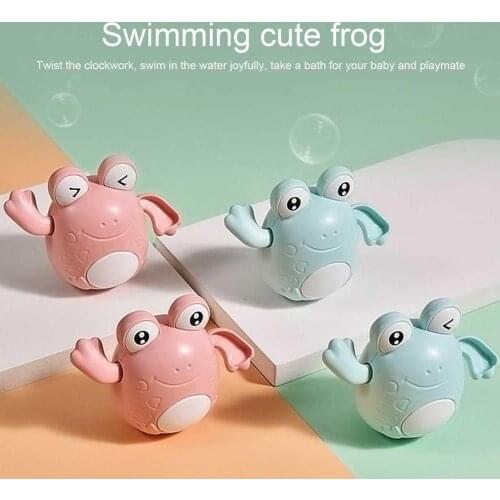 Cute Cartoon Animal Frogs Bath Toys Baby Cute Safe Non-fading Plastic Bath Toys Infant Swim Wound-up Chain Clockwork Toys
