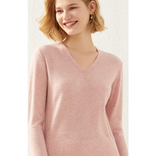 LHZSYY Spring and Autumn V-neck Womens 100% pure Wool Pullover loose Sweater knitted Cashmere bottoming shirt