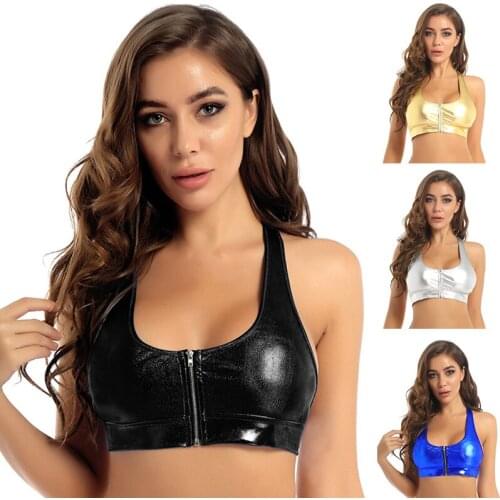 Shiny Metallic Halter Sexy Tops for Women Summer Zipper Skinny Crop Top Y2k Aesthetic Clothes Festival Rave Party Clubwear Vest