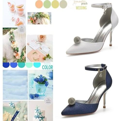 2021 New Women Pumps Satin Glitter Bride Wedding Shoes Ankle Strap Pointed Evening Party High Heel Casual Autumn