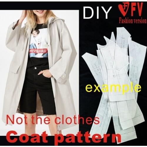 Windbreaker pattern womens hooded bat sleeve coat garment sewing structure drawing BFY-334