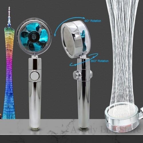 360 Rotated Rainfall Shower Head High Pressure Water Saving Spray With Small Fan ABS Showerhead Watering Can Bathroom Accessorie