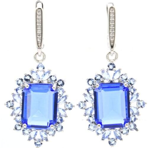52x27mm Popular Style Silver Earrings For Ladies Created Tanzanite Bright Zircon Luxury Daily Wear Wholesale