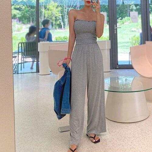Removable Strap Tube Top One-Piece Rompers Women Backless Wide-Legged Long Pants Casual Sexy Chic Korean Fashion Sundresses 2021