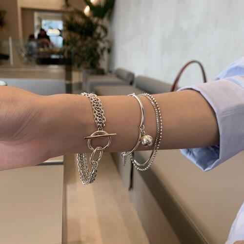 925 Sterling Silver Plated Multi Ring Retro Ot Bracelet Womens Cool Style Korea Simple Multilayer Niche Design Hand Accessories