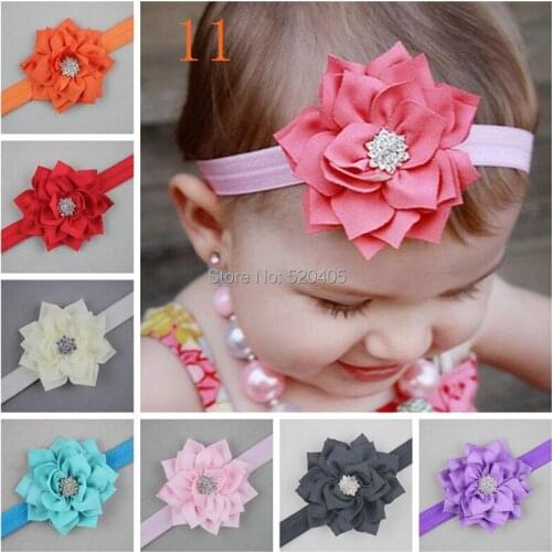 Fashion Girl Elastic Feather Hairband Headbands kids Hair Band Flower Accessories Rhinestone 10PCS