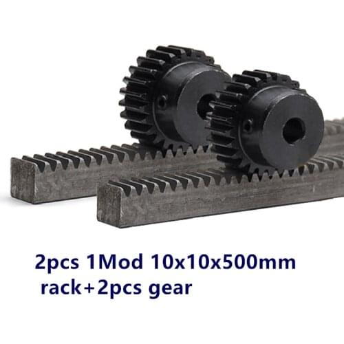 2pcs 1M 10*10*500mm+ 2pcs 15/17T pinion spur rack pinion width10mm length 500mm 1Mod 1 Modulus High Precision Gear Rack steel