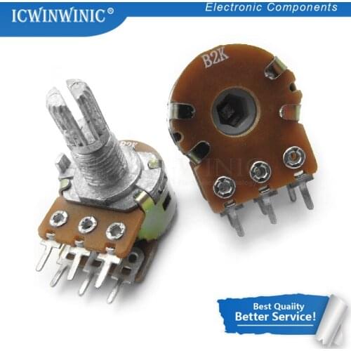 5piece 2K ohm WH148 B2K 6pin 2K Potentiometer 15mm Shaft With Nuts And Washers Hot In Stock