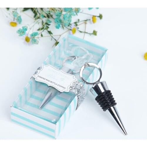 50pcs Crystal Diamond Ring Wine Bottle Stopper Party Favors Wine Stoppers with Gift Package Wedding Favors Gifts Giveaways
