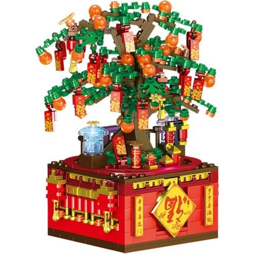 566Pcs City Street View Educational Building Blocks Toys For Kids Friends DIY Birthday Gift QL0987 Music Box Fortune Tree Model