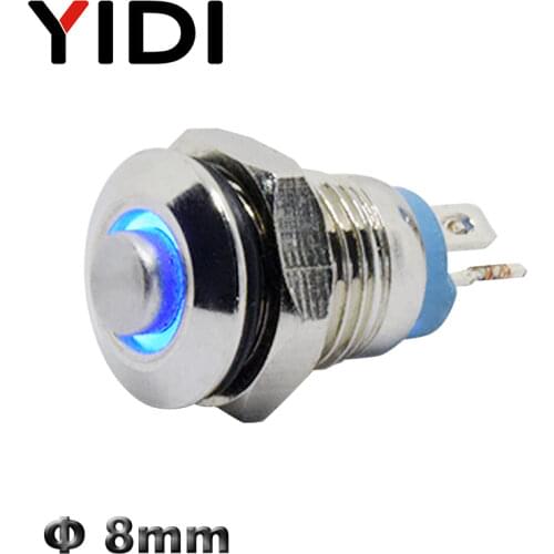 8mm Metal Push Button Switch ON OFF Brass High Head Ring LED Illuminated 3V Red Green Blue LED 1NO Momentary Pushbutton Switch