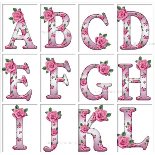 5d Diy Diamond Painting Custom Name Personalized Floral Letter Pink Rose Diamond Mosaic Cross Stitch Full Drill Home Decor Gift