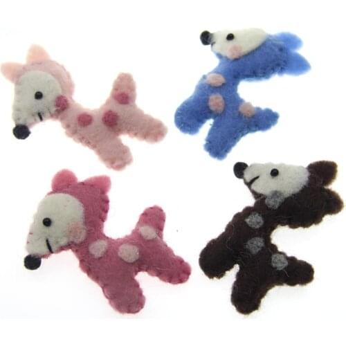 Free Shipping 8pcs/lot 60*90mm handmade wool felt woven crochet patch kawaii animal deer shape sticker craft for hair jewelry