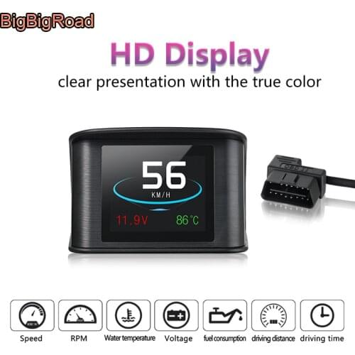 BigBigRoad Car Hud OBD II 2 Computer Windscreen Projector Head Up Display Satellite Time Altitude Odometer Vehicle Speed Warning