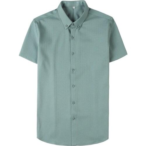 Business Formal Wear Blouse Homme High Quality Summer Men Dress Striped Shirts Short Sleeve Fashion 2021 Korean Slim Fit Casual