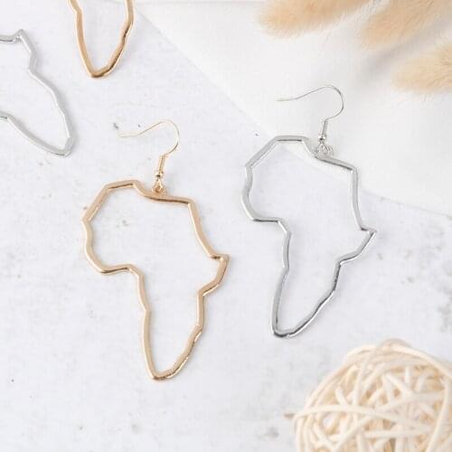 1Pair African Map Big Earrings Exaggerate Larger Earring Africa Ornaments Traditional Ethnic Hyperbole Gift Gold/Silver-Color