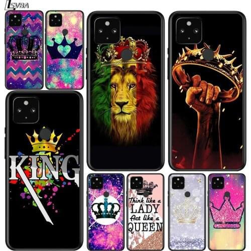 Queen King Crown Princess Shockproof Cover for Google Pixel 5 5A 4 4A XL 5G Black Phone Case Shell Soft Fundas Coque Capa