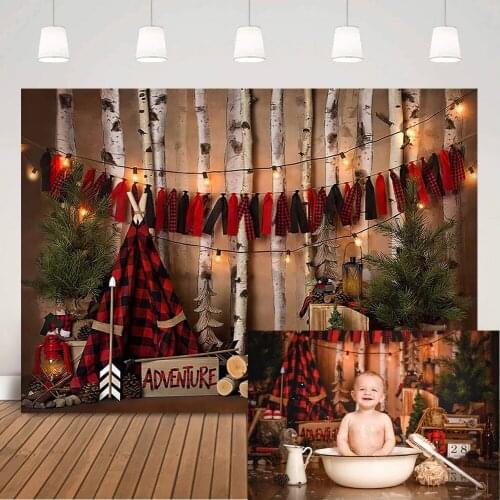 Jungle Adventure Children Birthday Cake Smash Photography Background Tent Wild Forest Camping Backdrop Photocall Photographic