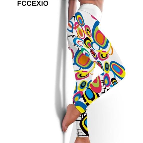 FCCEXIO High Waist Fitness Elastic Leggings Fashion Coloured Drawing 3D Print Sexy Plus Size Leggins Casual Workout Sport Pants