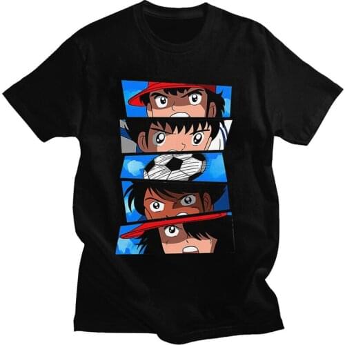 Mens Captain Tsubasa About Football Anime T Shirt Short Sleeve Cotton Tshirts Novelty T-shirt Designer Japan Manga Soccer Tee