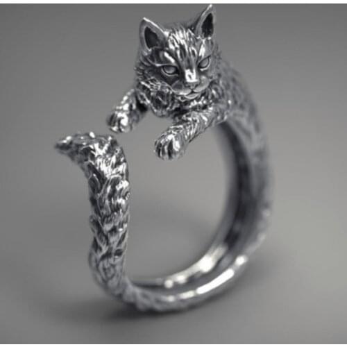 Hot Ring Retro Black Kitten Opening Adjustable Ring Men and Women Can Use Hand Accessories Gothic Style Mens Rings Jewelry