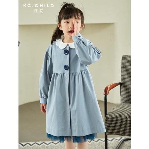 KC.Child Girls Coat Toddlers Windbreaker Woolen&blended Long Coat for Children Autumn Spring Cotton Age2-10Y