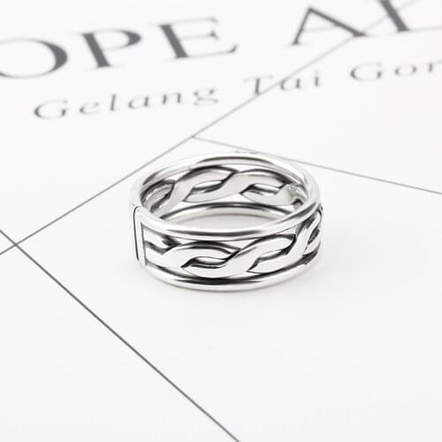 Adjustable Ring 925 Sterling Silver Women Open Cuff do Old Style Winding Vintage Finger Ring for Women Man Fashion Jewelry