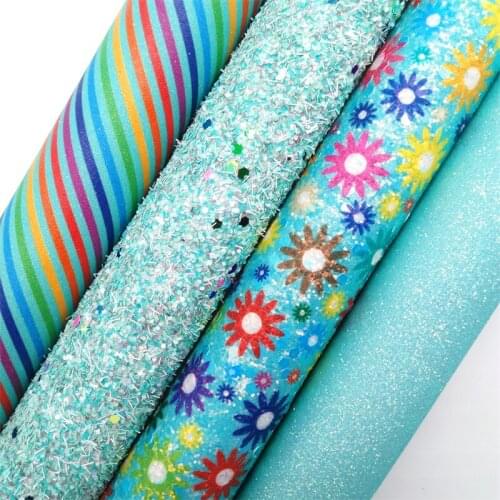 Twinkling Twinkling Sequins Blue Chunky Glitter Leather Flowers Printed Glitter Fabric Felt Backing Fabric Vinyl 21X29CM XM156