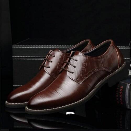 Mens leather shoes mens dress shoes Business wedding shoes Oxfords lace up Pointed toe flats big size 38-45 AA-12