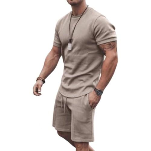 2021 Summer New Sik Silk Printing Trend Mens Street Fashion Casual Slim Shorts Set Cotton Short Sleeve T-Shirt 2-Piece Sets