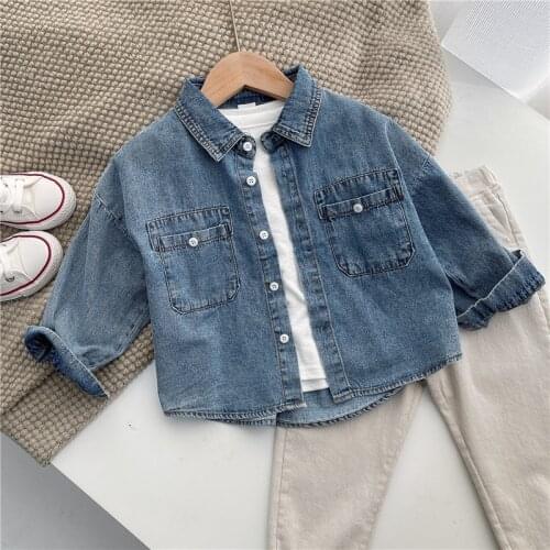 2021 new spring autumn baby kids boys Blouse denim shirts long sleeves vintage children boys shirt BB46