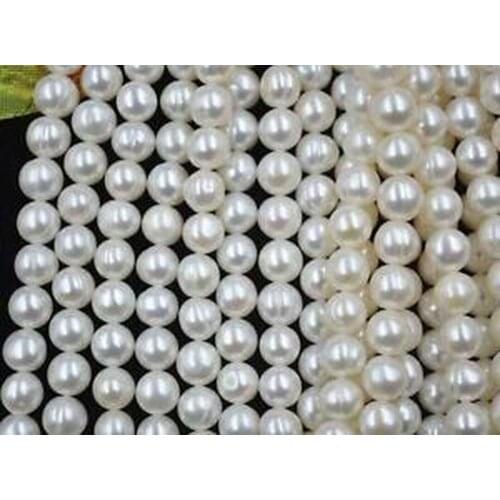 Wholesale 10 Qty 7-8mm near round white real freshwater pearl strands 14"
