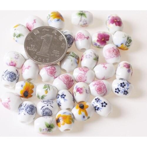 30pcs 12*10mm Oval Ceramic Beads DIY Handmade Porcelain Bead DIY 3mm Hole Beads For Jewelry Making