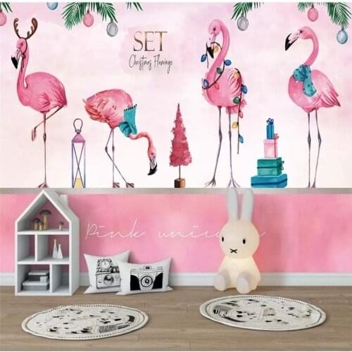 Custom 3D Wallpaper Mural Pink Flamingo Background Wall Sofa Living Room TV Background Wall Family Art Silk Waterproof Wallpaper