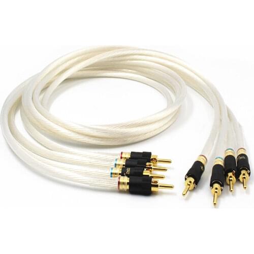 Pair Audiophile 5N OCC Silver Plated HiFi Audio Speaker Banana Plug Cable