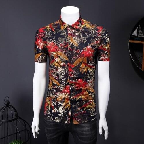 Plus Size Summer Short Sleeve Men Casual Floral Shirts Beach Simple All Match Elastic Slim Fit Holiday Style Chemise Homme 7XL-M