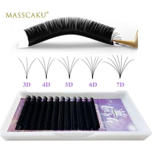 MASSCAKU eyelash extension premium 8-20mm 100% handmade material easy blooming soft natural faux mink eyelashes extension