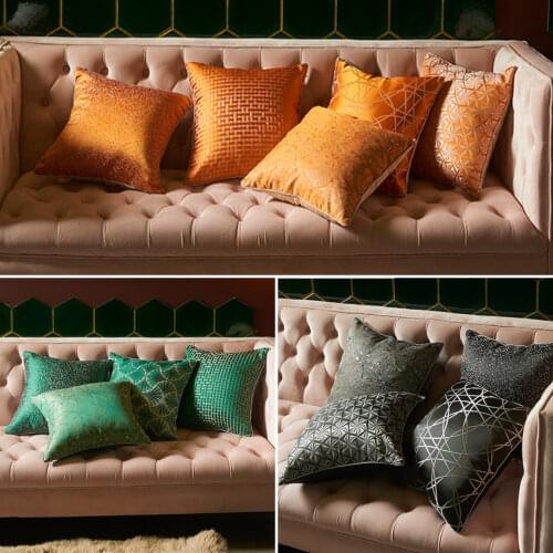 Luxurious High Density Silk Pillowcase Gold Green Grey Geometric Cushions Cover Modern Satin Silk Decorative Throw Pillow Covers