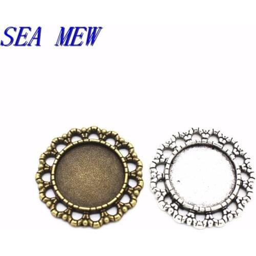 SEA MEW 16MM Round Cabochon Base Antique Bronze/Silver color Flowers Connector Blank Setting Vintage Alloy Charm Base Settings