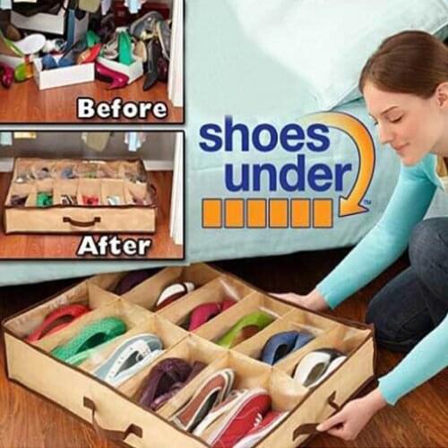 Modern Practical Shoes Storage Bag 12 Compartments Shoes Under