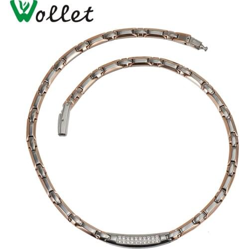 Wollet Jewelry Pure Titanium Necklace Pendant Women Rose Gold Color Hematite Germanium CZ Stone Plug Buckle Health