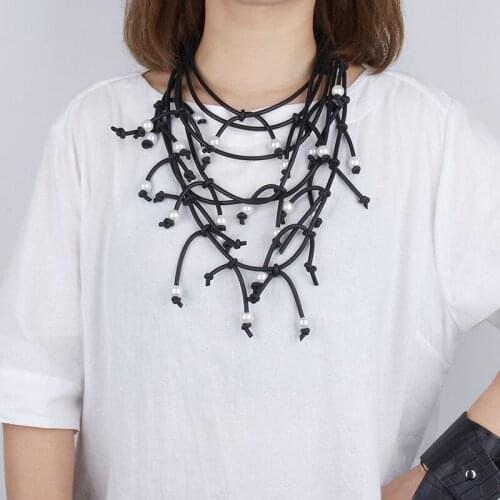 YD&YDBZ Multilayer Leather Rubber Statement Necklace For Ladies Luxurious Bead Pearl Choker Necklaces Party Clothes Accessories