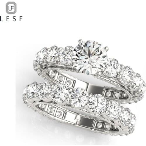 LESF Luxury 1ct Round Cut engagement ring Sets for women 4 Prong 925 Sterling silver sona stone wedding rings Free Shipping