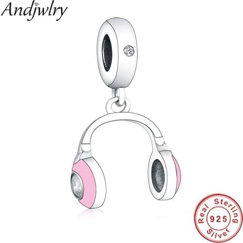 Fit Original Pandora Charms Bracelet 925 Sterling Silver Pink Headphones Dangle Charm Pendant Women DIY Jewelry Berloque