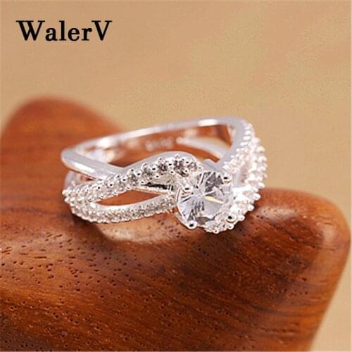 WalerV Rose Gold Ring Luxury Charm for Women Rings Custom Circular White Crystal Wave Shape AAA Zircon Wedding Ring