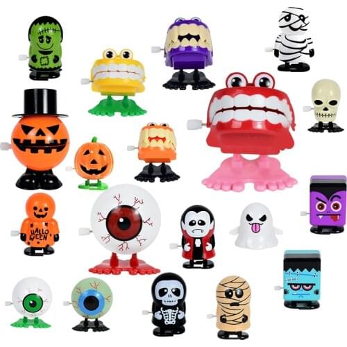 1pc Baby Interesting Kids Spring Clockwork Toy Mini Pull Back Jumping Pumpkin/Ghost/Jumping Teeth Ghost Halloween Wind Up Toys