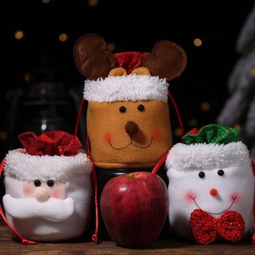 1pc Christmas Santa Pattern Candy Bag Cute Drawstring Reindeer Gift Bag Snowman Treat Bag Party Supplies Kids Favors