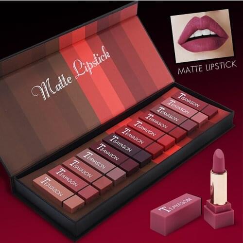 12Colors Lipstick Set Square Tube Sexy Red Lipstick Matte Lipstick Pumpkin Color Matte Color Dirty Orange Fox Matte Velvet